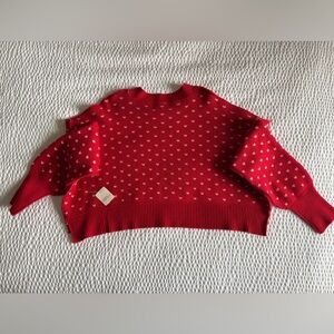 Free People Easy Street Cropped Sweater NWT Cherry Red Combo Medium